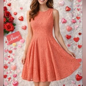 💖 Tommy Hilfiger Coral Lace Fit & Flare Dress 💖
